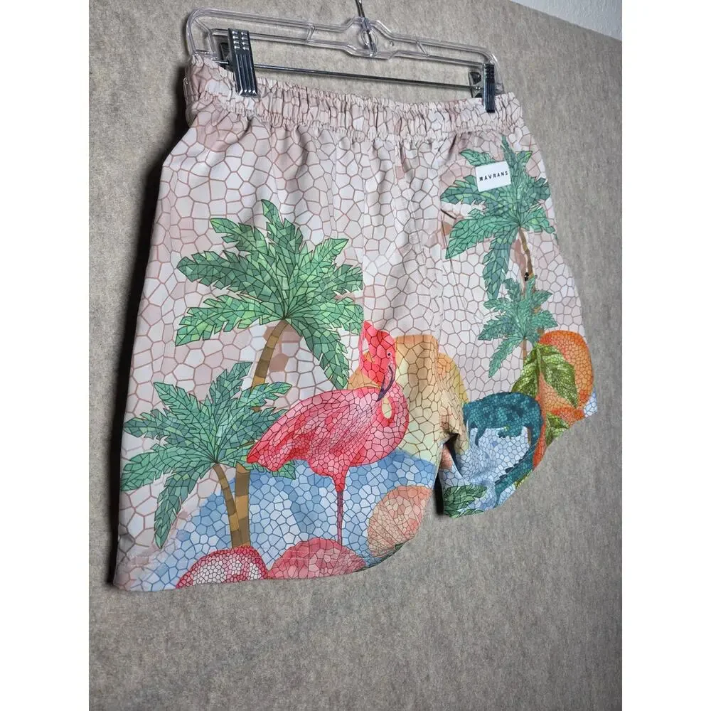 MAVRANS Mosaic Flamingo & Alligator Cabana Set | Shirt & Swim Trunks (Large)